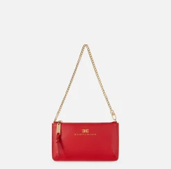 Elisabetta Franchi Shoulder Bags|Leather baguette mini shoulder bag with lettering RedPassion