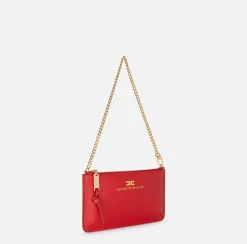 Elisabetta Franchi Shoulder Bags|Leather baguette mini shoulder bag with lettering RedPassion
