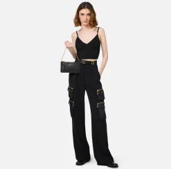 Elisabetta Franchi Shoulder Bags|Leather baguette mini shoulder bag with lettering Black