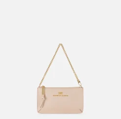 Elisabetta Franchi Shoulder Bags|Leather baguette mini shoulder bag with lettering Nude