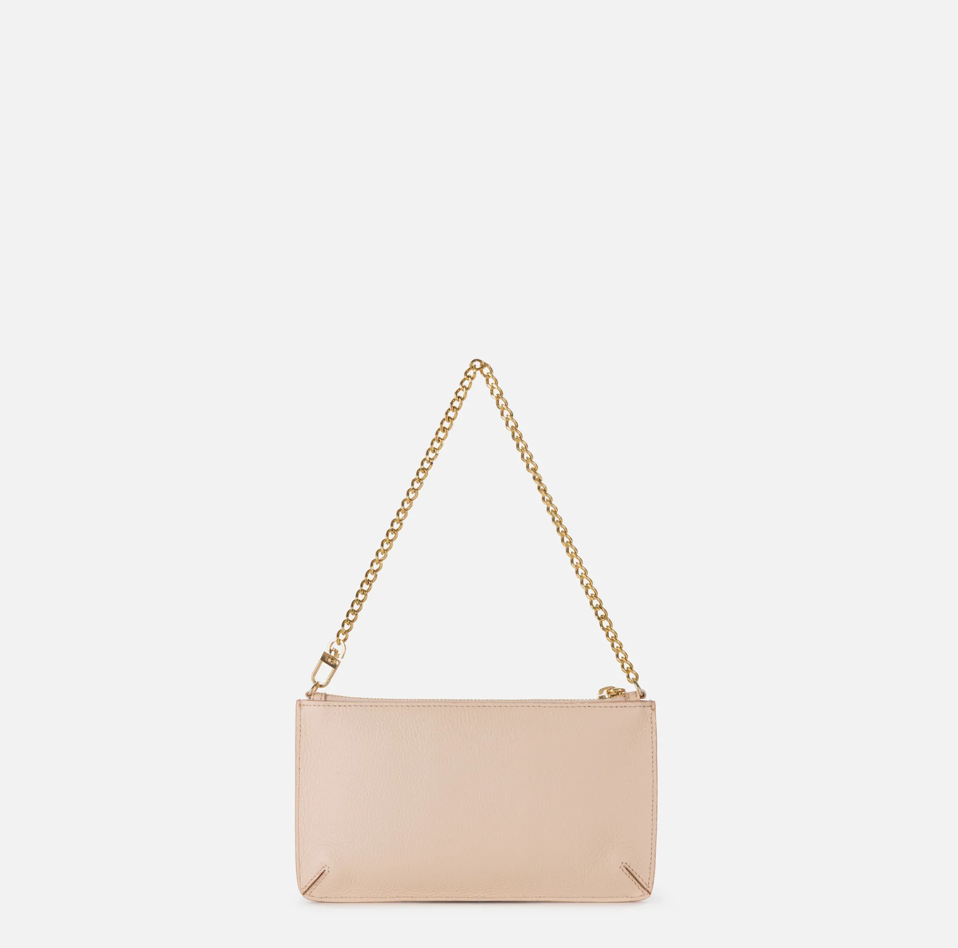 Elisabetta Franchi Shoulder Bags|Leather baguette mini shoulder bag with lettering Nude