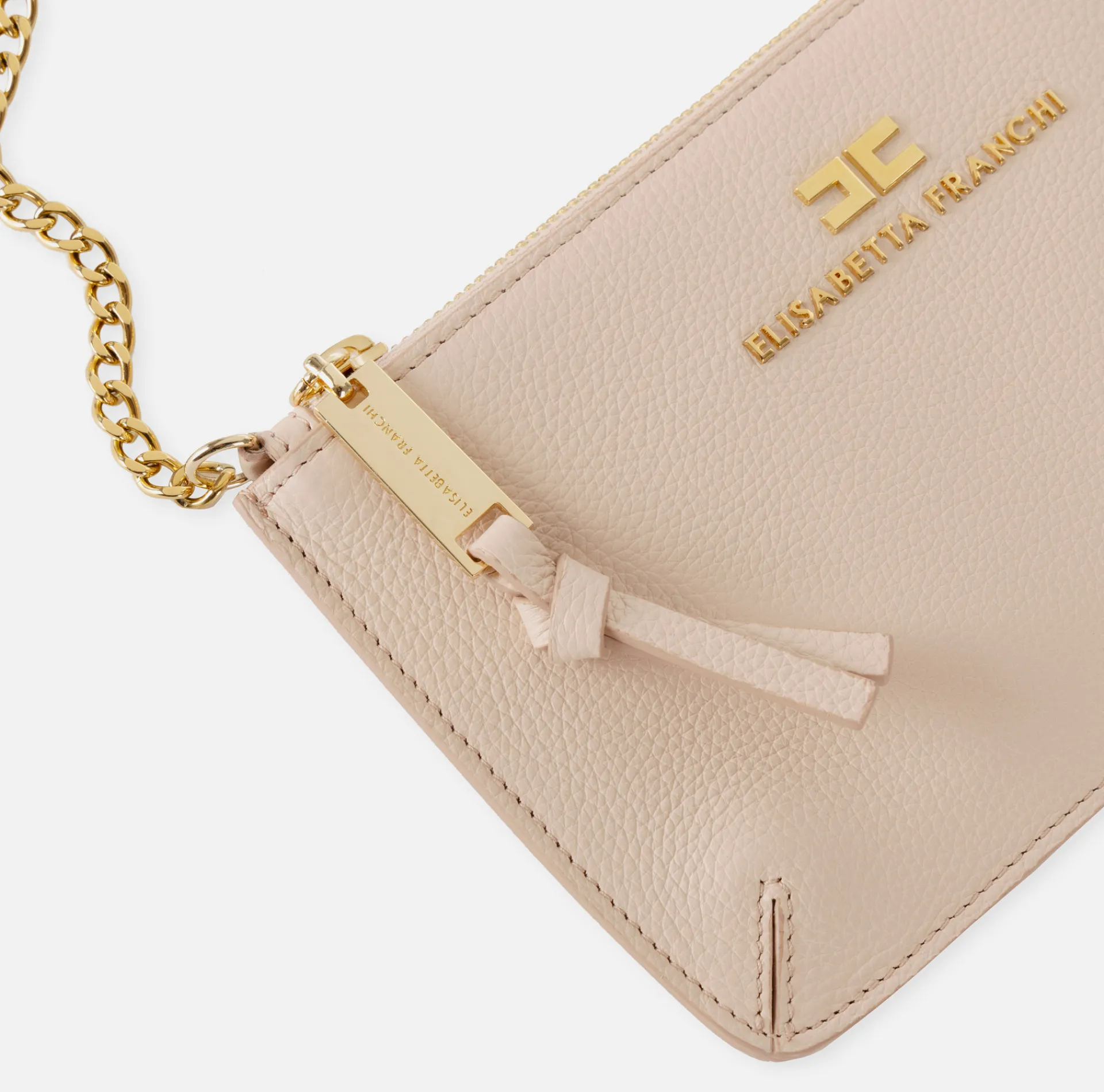 Elisabetta Franchi Shoulder Bags|Leather baguette mini shoulder bag with lettering Nude