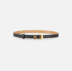 Elisabetta Franchi Belts|Leather belt with buckle and logo outline loop Black
