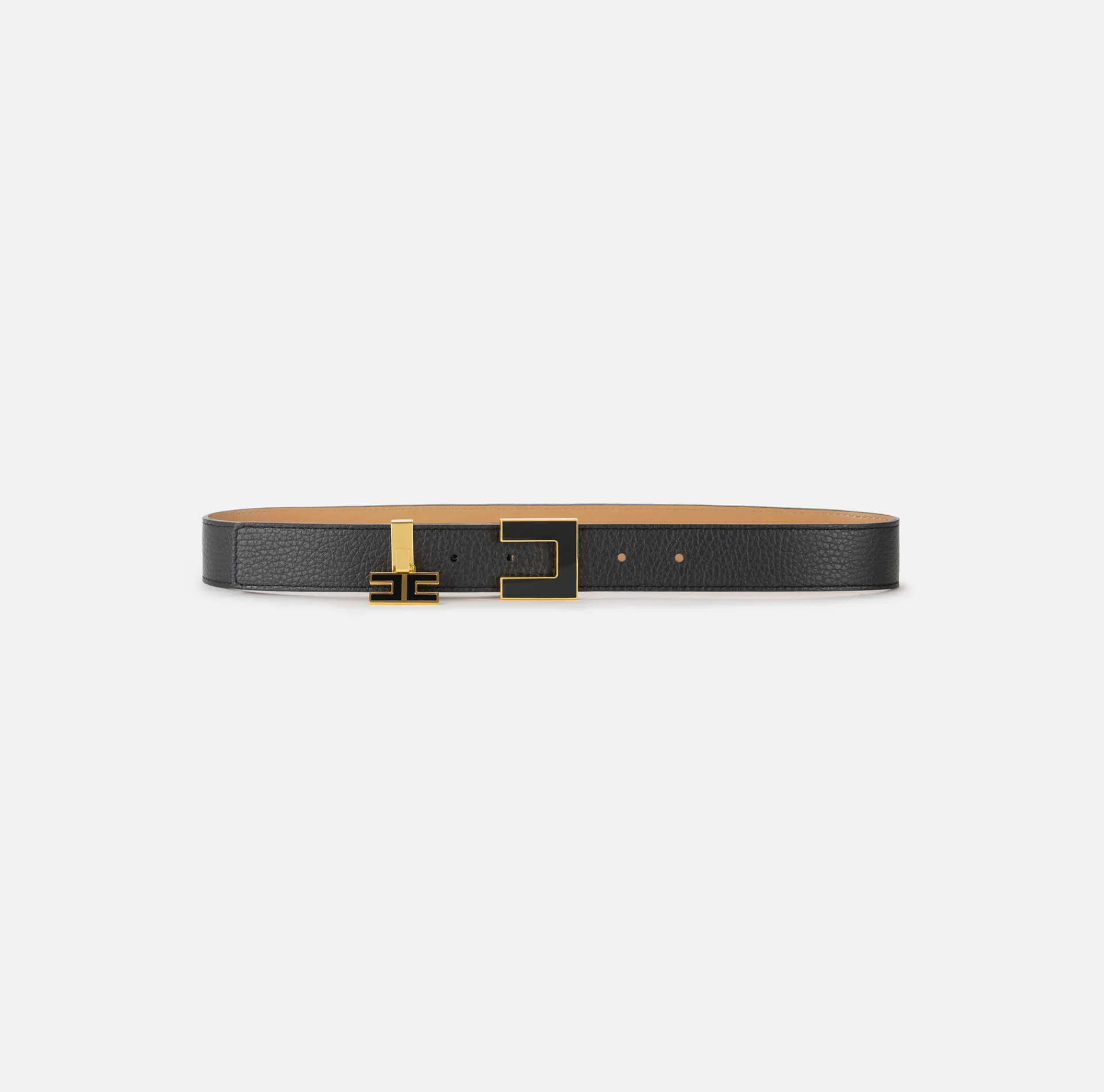 Elisabetta Franchi Belts|Leather belt with buckle and enamelled logo charms Black