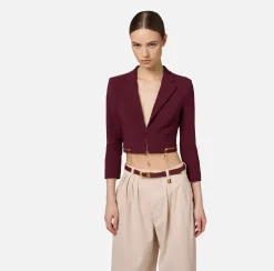 Elisabetta Franchi Belts|Leather belt with buckle and logo outline loop RougeNoir