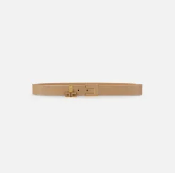 Elisabetta Franchi Belts|Leather belt with buckle and enamelled logo charms Camel