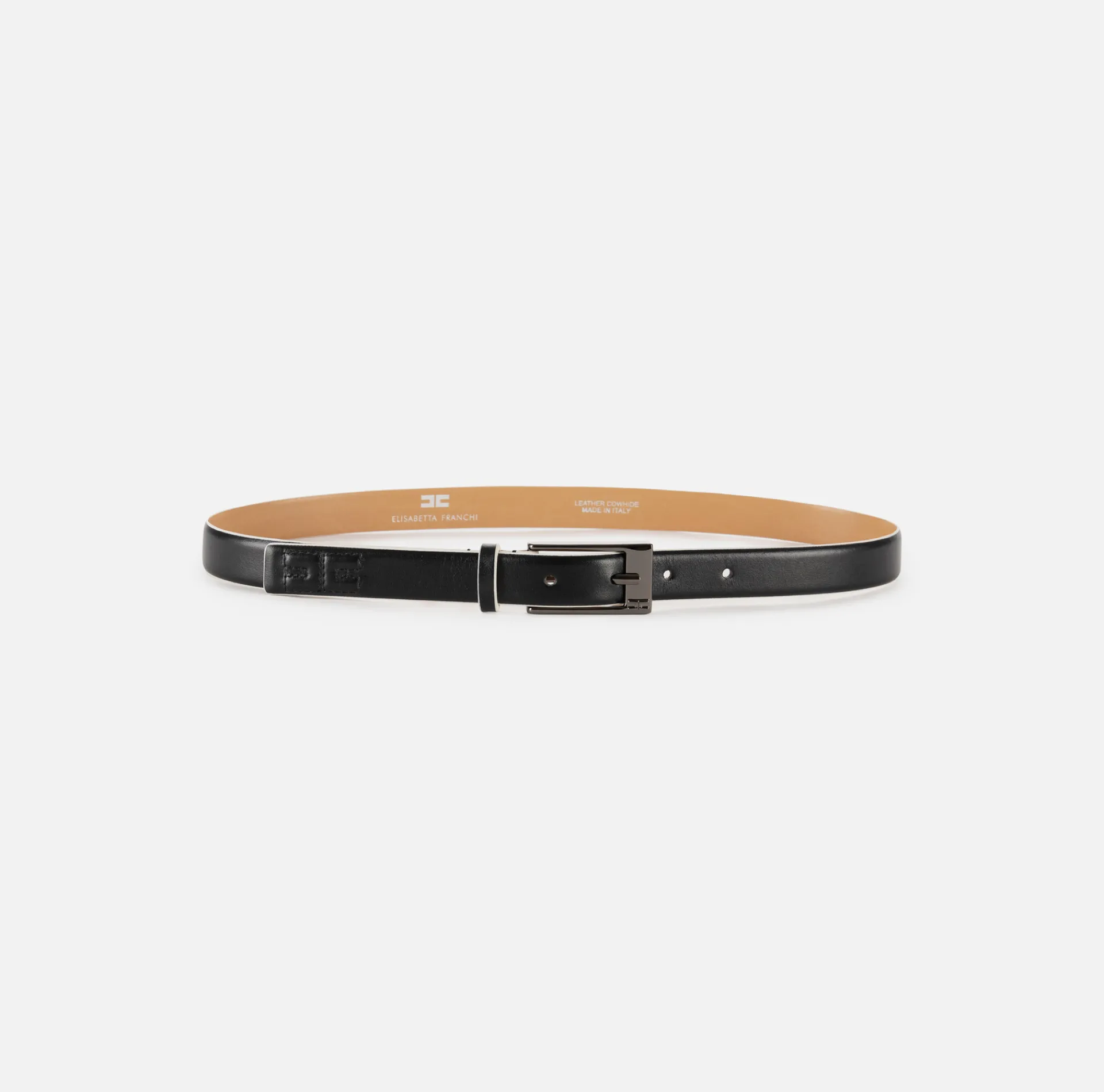 Elisabetta Franchi Belts|Leather belt with embossed logo Black