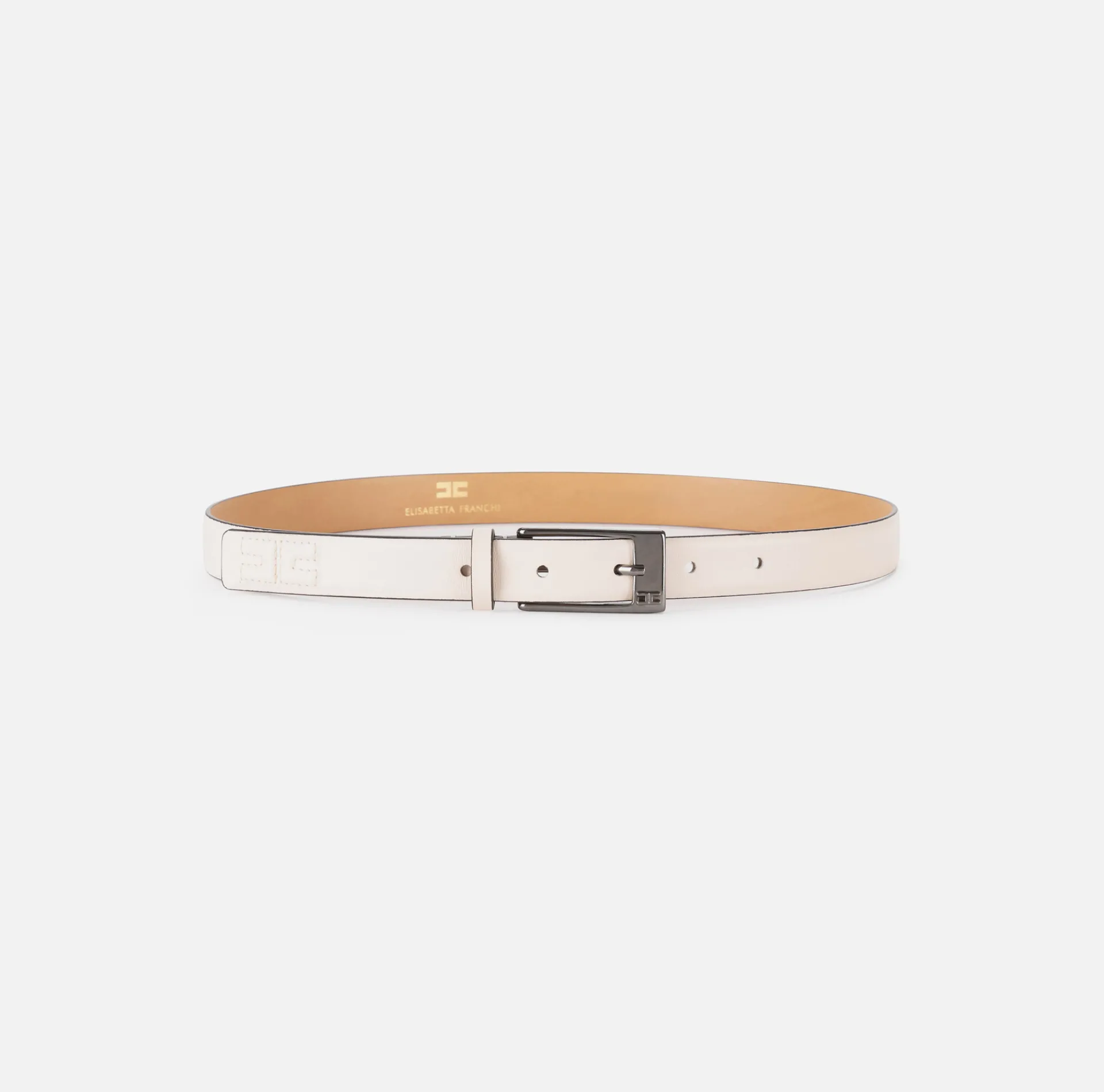 Elisabetta Franchi Belts|Leather belt with embossed logo Latex