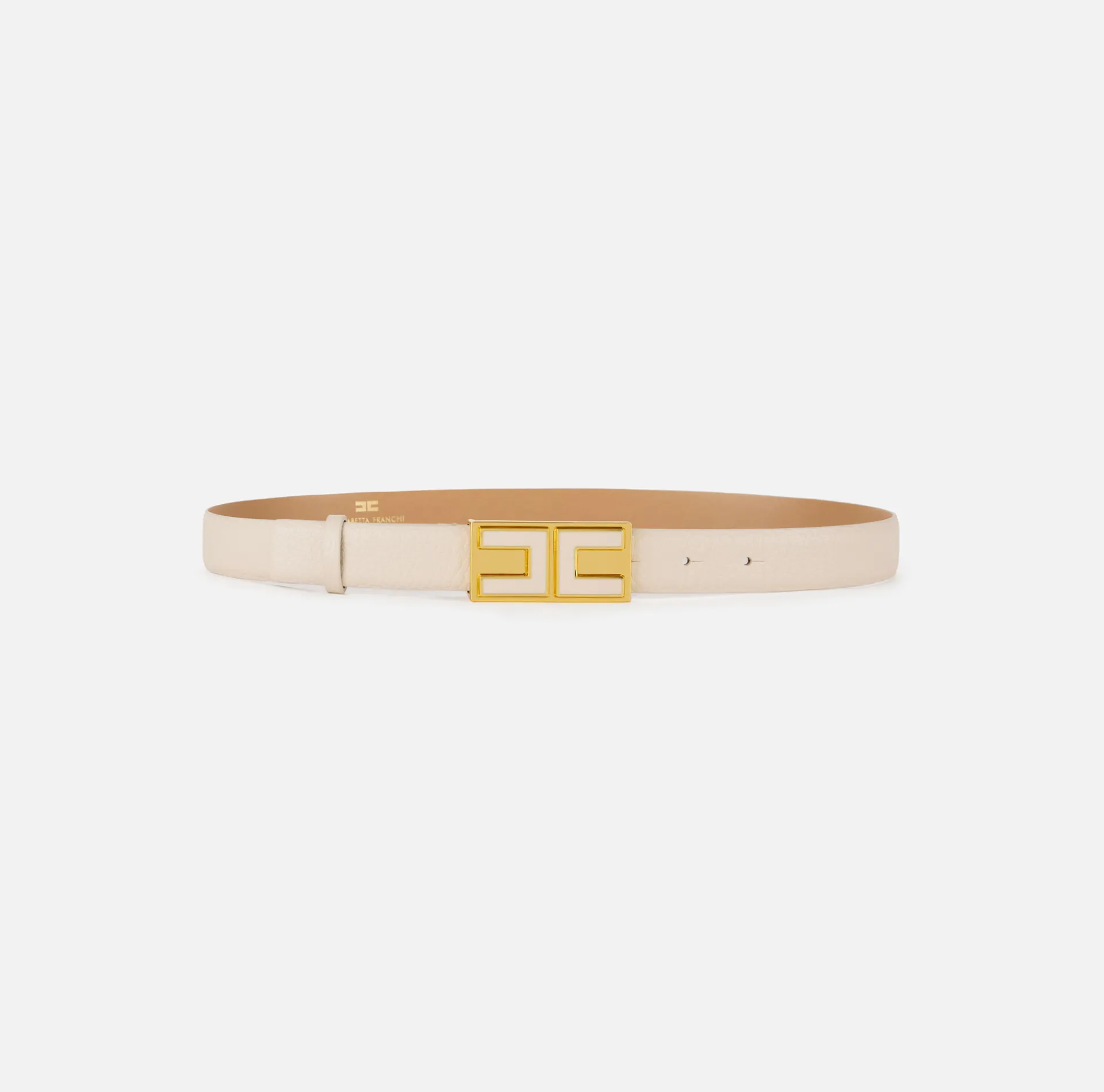 Elisabetta Franchi Belts|Leather belt with enamelled logo plaque Butter