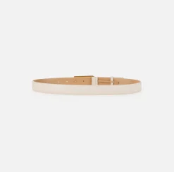 Elisabetta Franchi Belts|Leather belt with enamelled logo plaque Butter