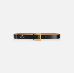 Elisabetta Franchi Belts|Leather belt with hot stamped logo Black