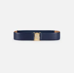 Elisabetta Franchi Belts|Leather belt with interlocking logo buckle Navy