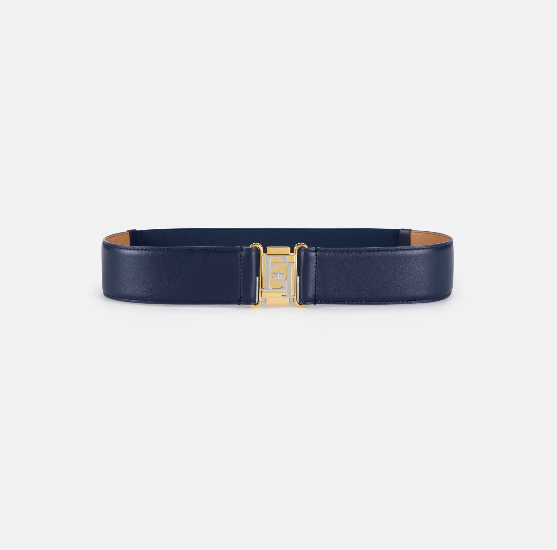 Elisabetta Franchi Belts|Leather belt with interlocking logo buckle Navy