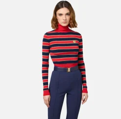Elisabetta Franchi Belts|Leather belt with interlocking logo buckle Navy
