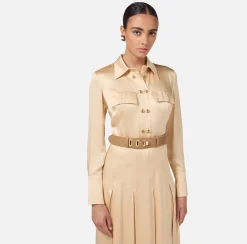 Elisabetta Franchi Belts|Leather belt with interlocking closure Camel
