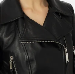 Elisabetta Franchi Jackets And Trench Coats|Leather biker jacket with zip Black
