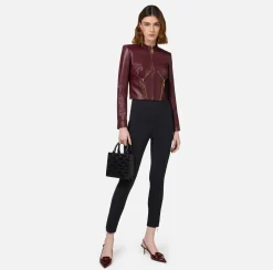Elisabetta Franchi Jackets And Trench Coats|Leather biker jacket with cups RougeNoir
