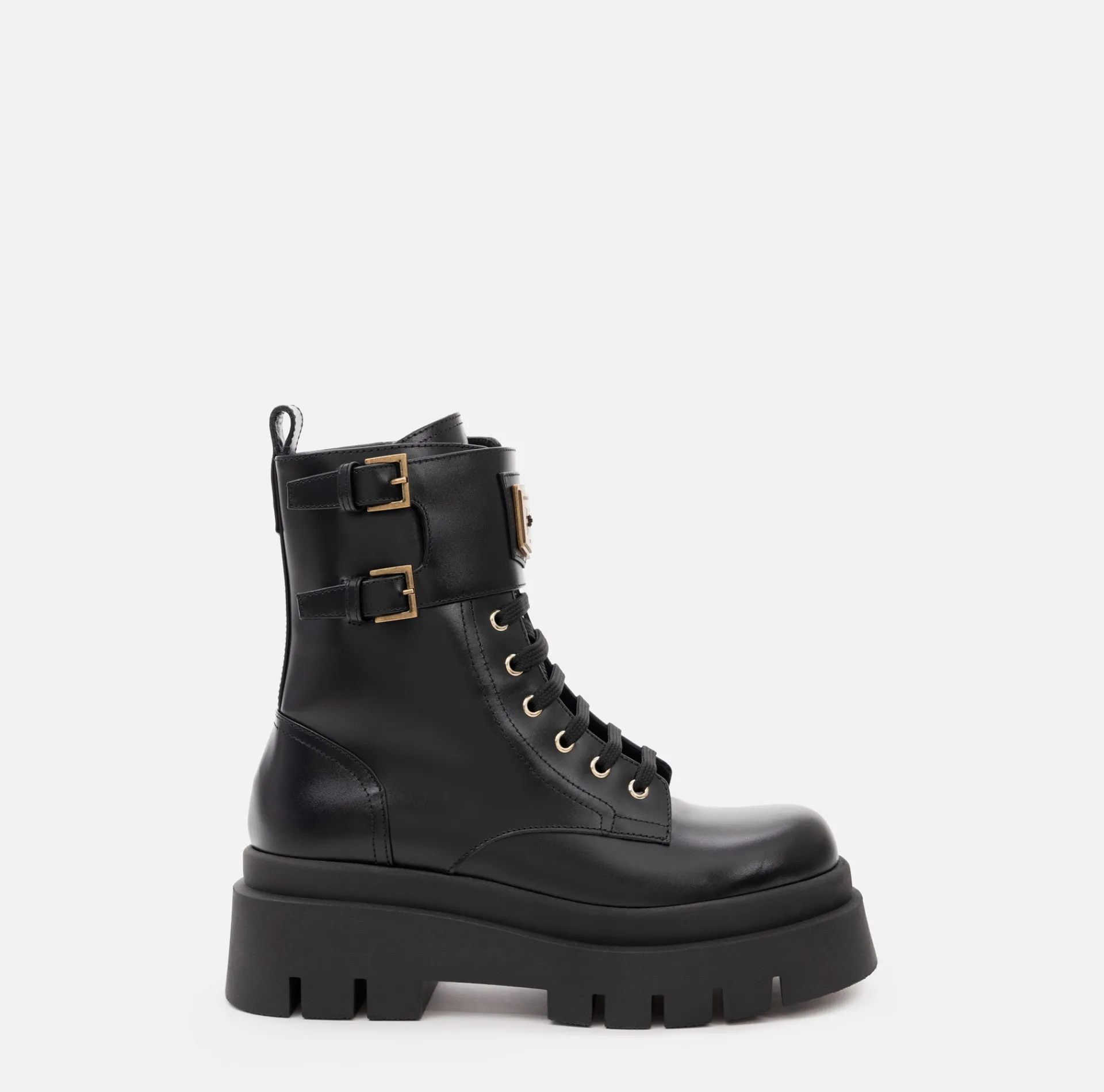 Elisabetta Franchi Boots|Leather combat boot with logo plaque Black