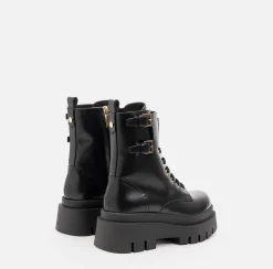 Elisabetta Franchi Boots|Leather combat boot with logo plaque Black