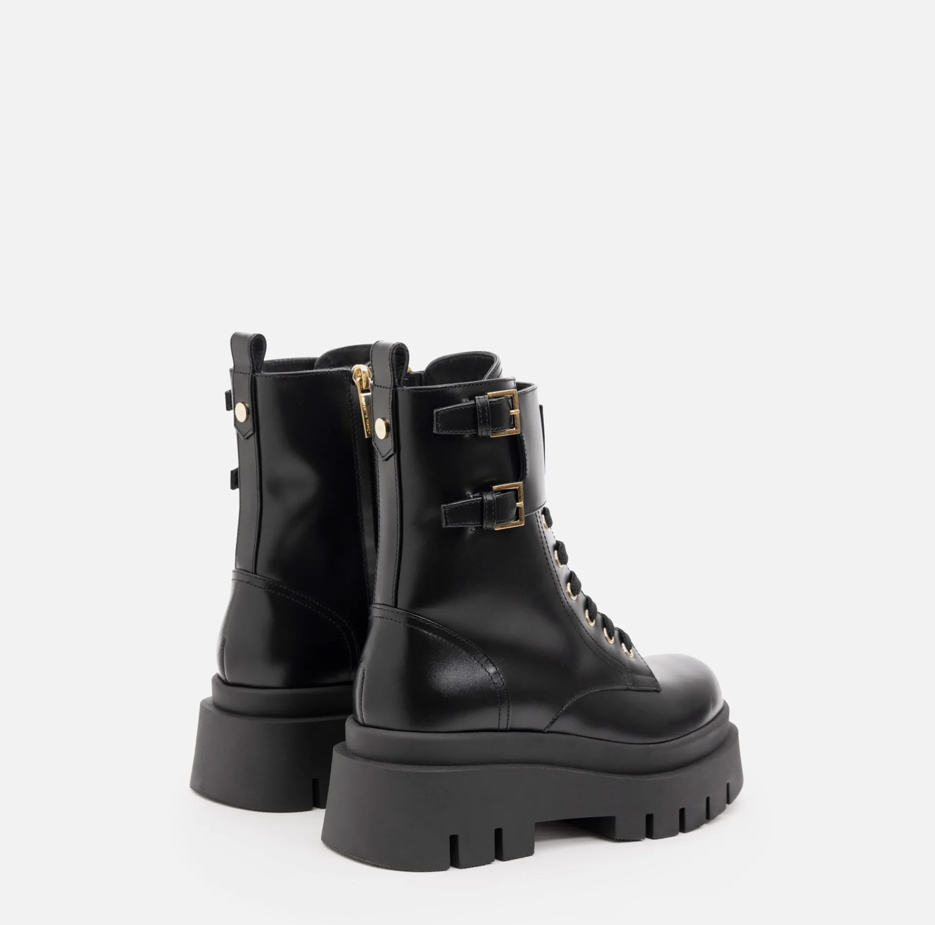 Elisabetta Franchi Boots|Leather combat boot with logo plaque Black