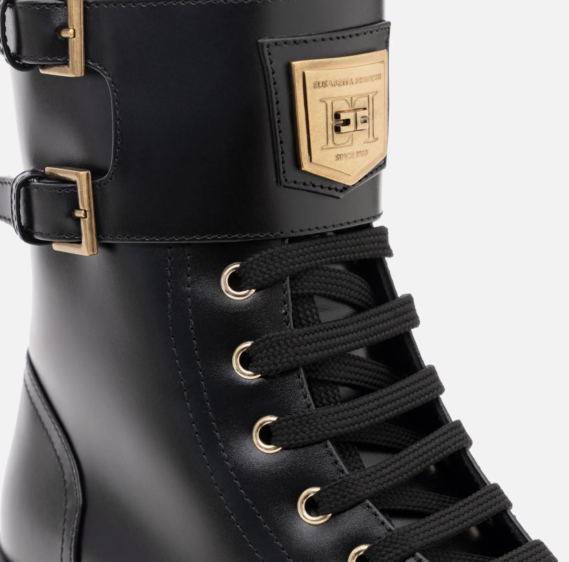 Elisabetta Franchi Boots|Leather combat boot with logo plaque Black