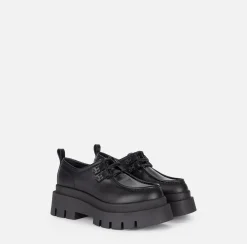 Elisabetta Franchi Sneakers & Flat Shoes|Leather Derby shoe with platform Black