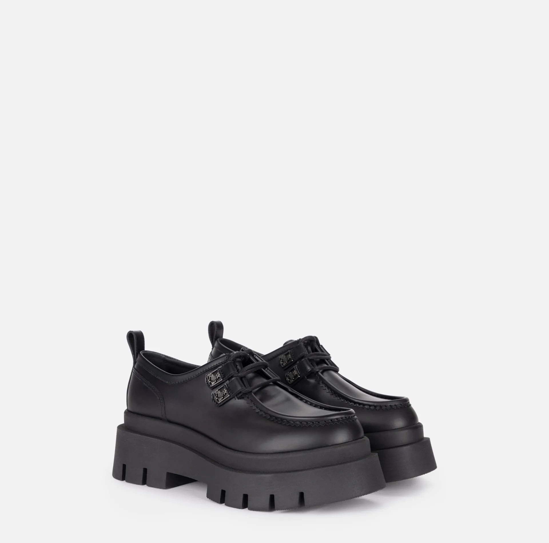 Elisabetta Franchi Sneakers & Flat Shoes|Leather Derby shoe with platform Black