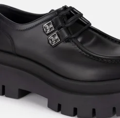Elisabetta Franchi Sneakers & Flat Shoes|Leather Derby shoe with platform Black