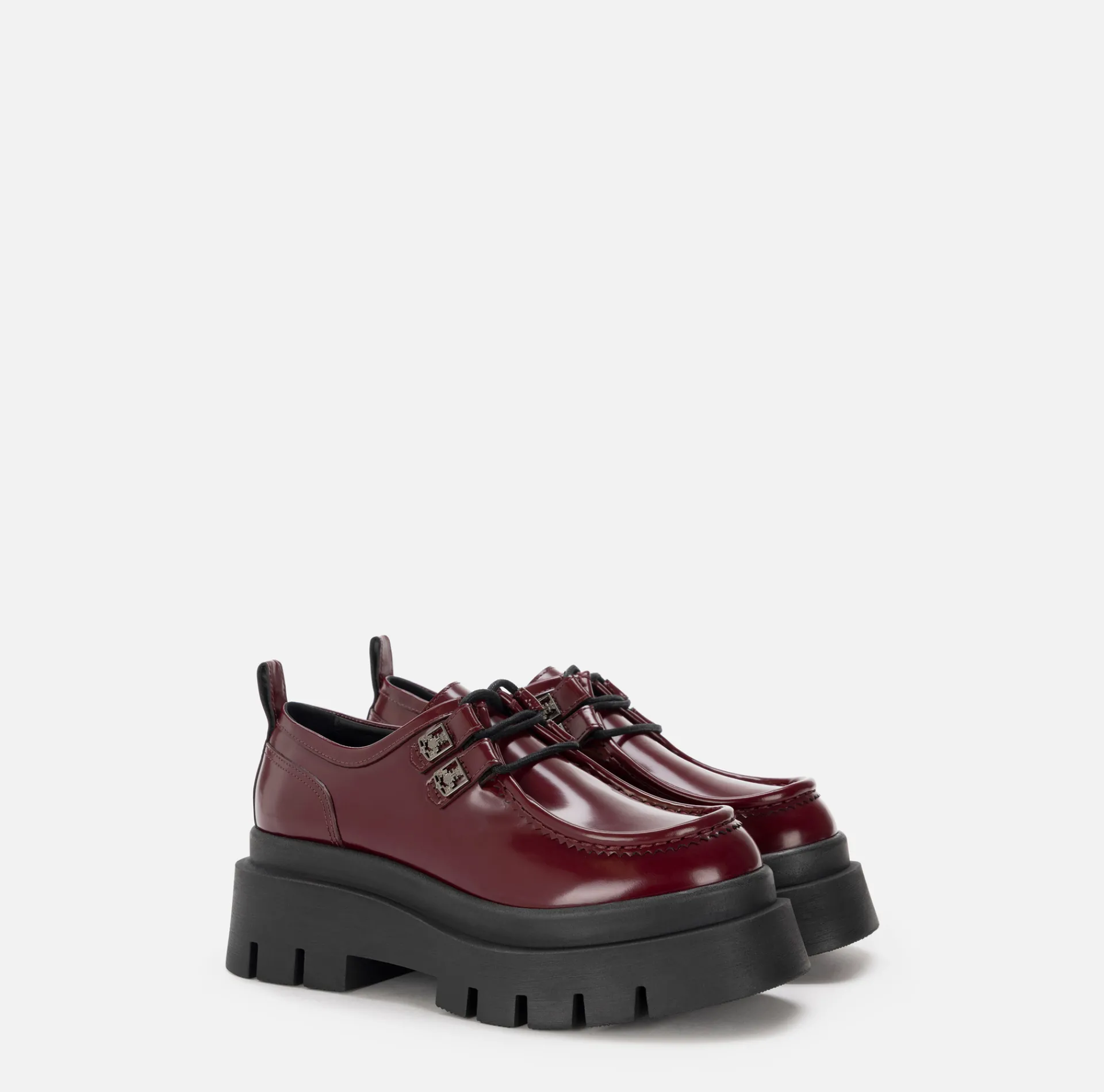 Elisabetta Franchi Sneakers & Flat Shoes|Leather Derby shoe with platform RougeNoir