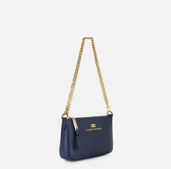 Elisabetta Franchi Shoulder Bags|Leather mini shoulder bag with lettering Navy