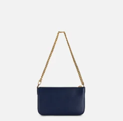 Elisabetta Franchi Shoulder Bags|Leather mini shoulder bag with lettering Navy