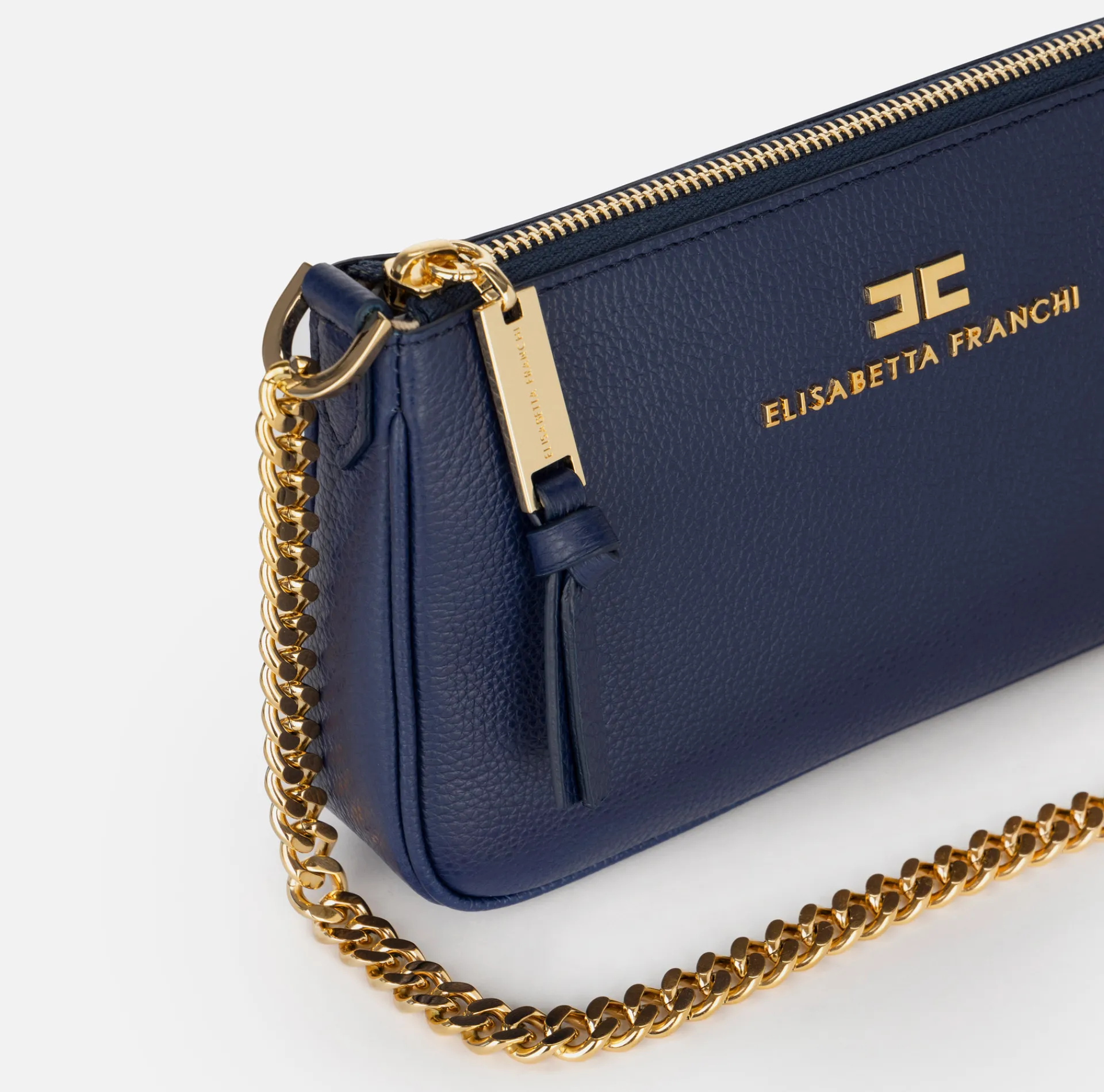 Elisabetta Franchi Shoulder Bags|Leather mini shoulder bag with lettering Navy