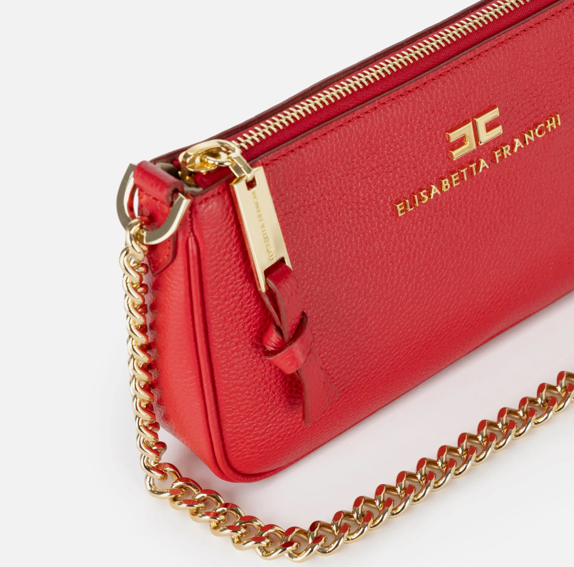 Elisabetta Franchi Shoulder Bags|Leather mini shoulder bag with lettering RedPassion
