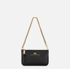 Elisabetta Franchi Shoulder Bags|Leather mini shoulder bag with lettering Black