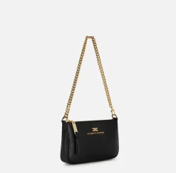 Elisabetta Franchi Shoulder Bags|Leather mini shoulder bag with lettering Black