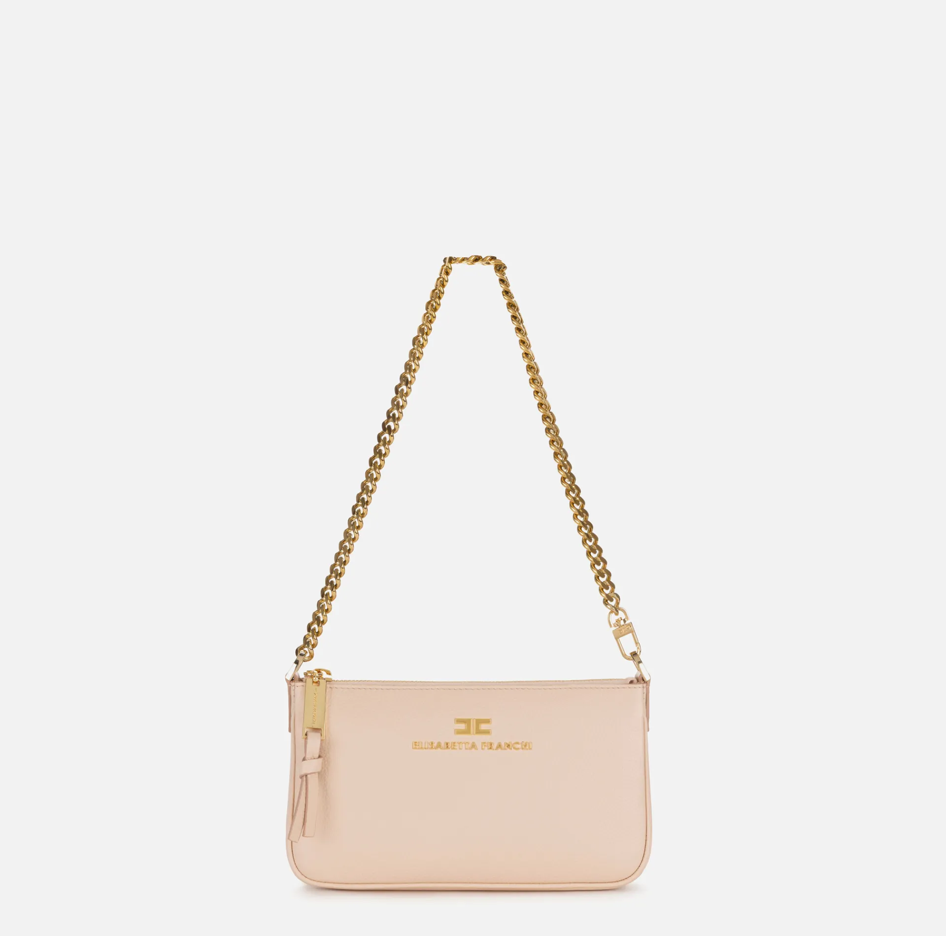 Elisabetta Franchi Shoulder Bags|Leather mini shoulder bag with lettering Nude