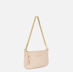 Elisabetta Franchi Shoulder Bags|Leather mini shoulder bag with lettering Nude