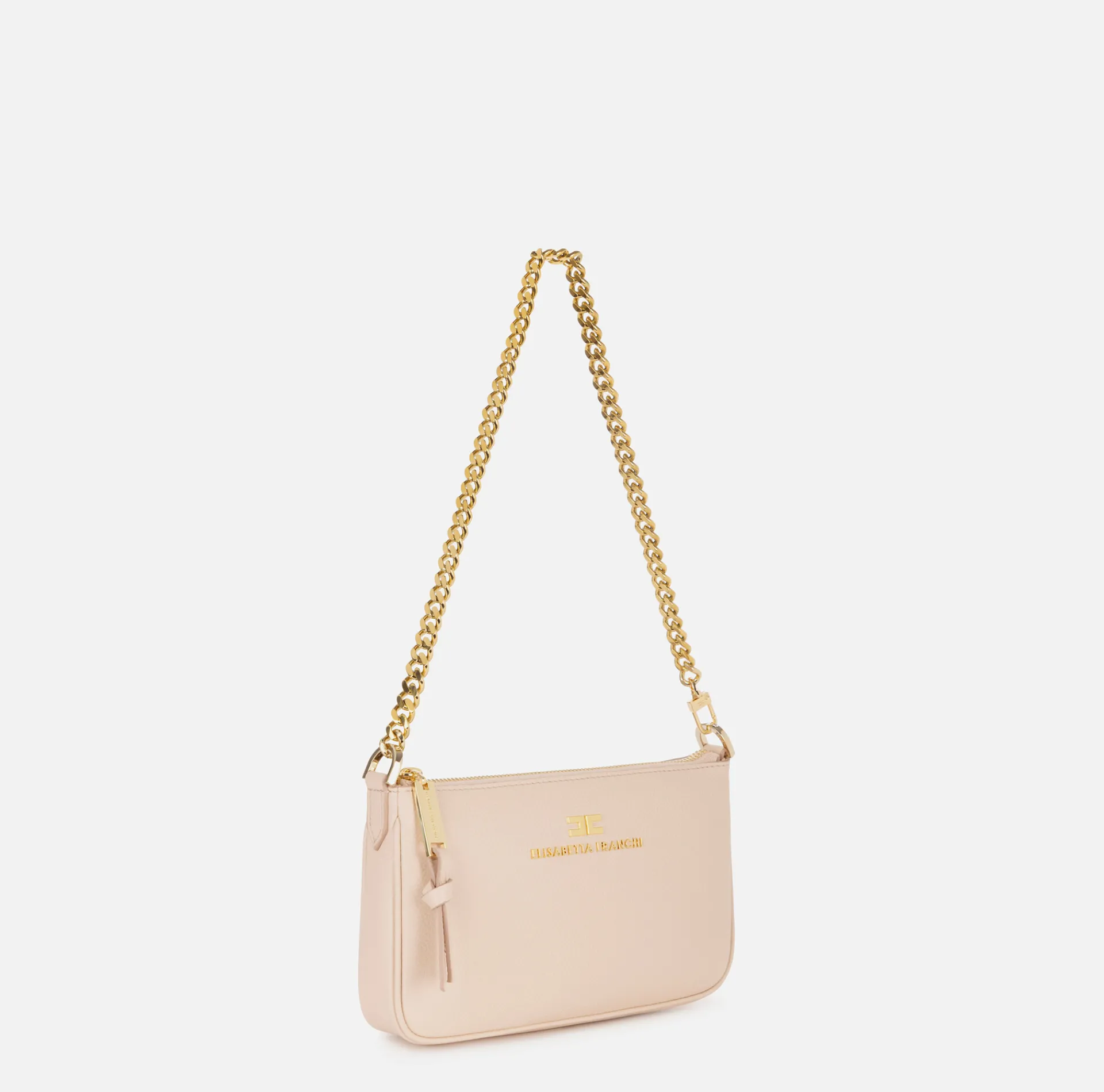 Elisabetta Franchi Shoulder Bags|Leather mini shoulder bag with lettering Nude