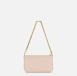 Elisabetta Franchi Shoulder Bags|Leather mini shoulder bag with lettering Nude