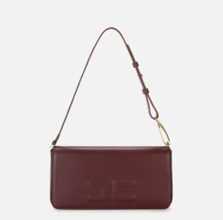 Elisabetta Franchi Shoulder Bags|Leather shoulder bag with embossed logo RougeNoir