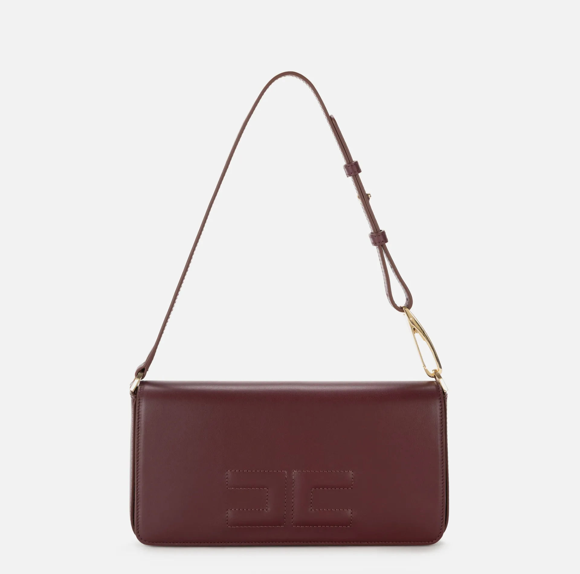 Elisabetta Franchi Shoulder Bags|Leather shoulder bag with embossed logo RougeNoir