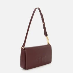 Elisabetta Franchi Shoulder Bags|Leather shoulder bag with embossed logo RougeNoir