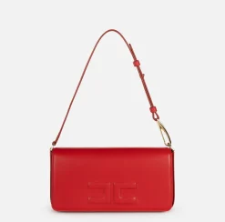 Elisabetta Franchi Shoulder Bags|Leather shoulder bag with embossed logo RedPassion