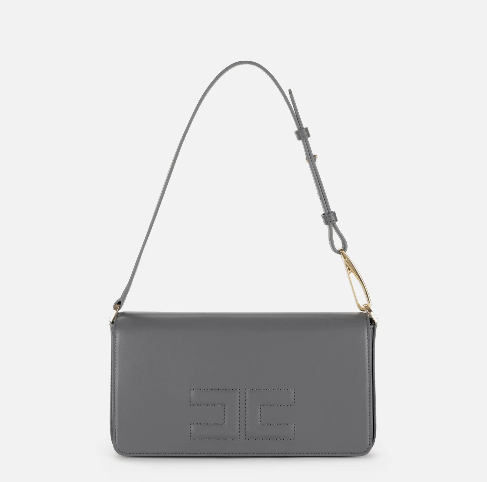 Elisabetta Franchi Shoulder Bags|Leather shoulder bag with embossed logo Steel