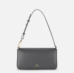 Elisabetta Franchi Shoulder Bags|Leather shoulder bag with embossed logo Steel