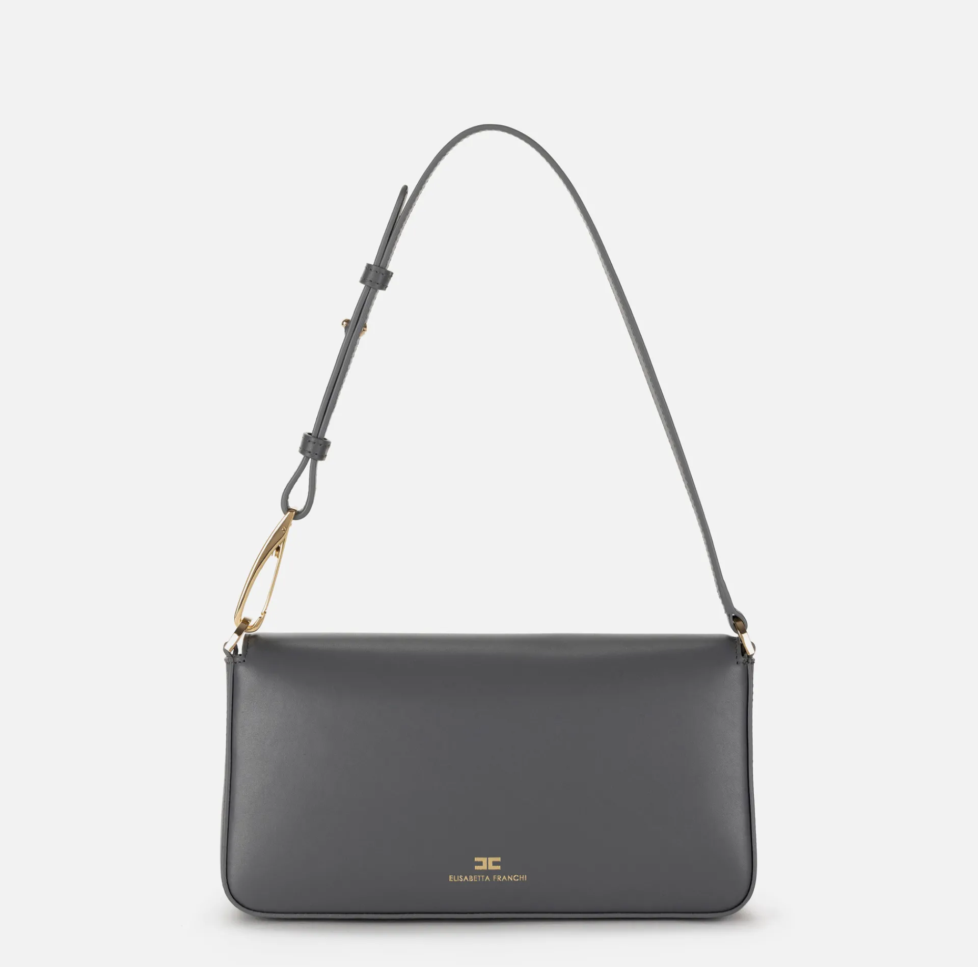 Elisabetta Franchi Shoulder Bags|Leather shoulder bag with embossed logo Steel