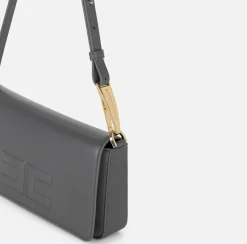 Elisabetta Franchi Shoulder Bags|Leather shoulder bag with embossed logo Steel