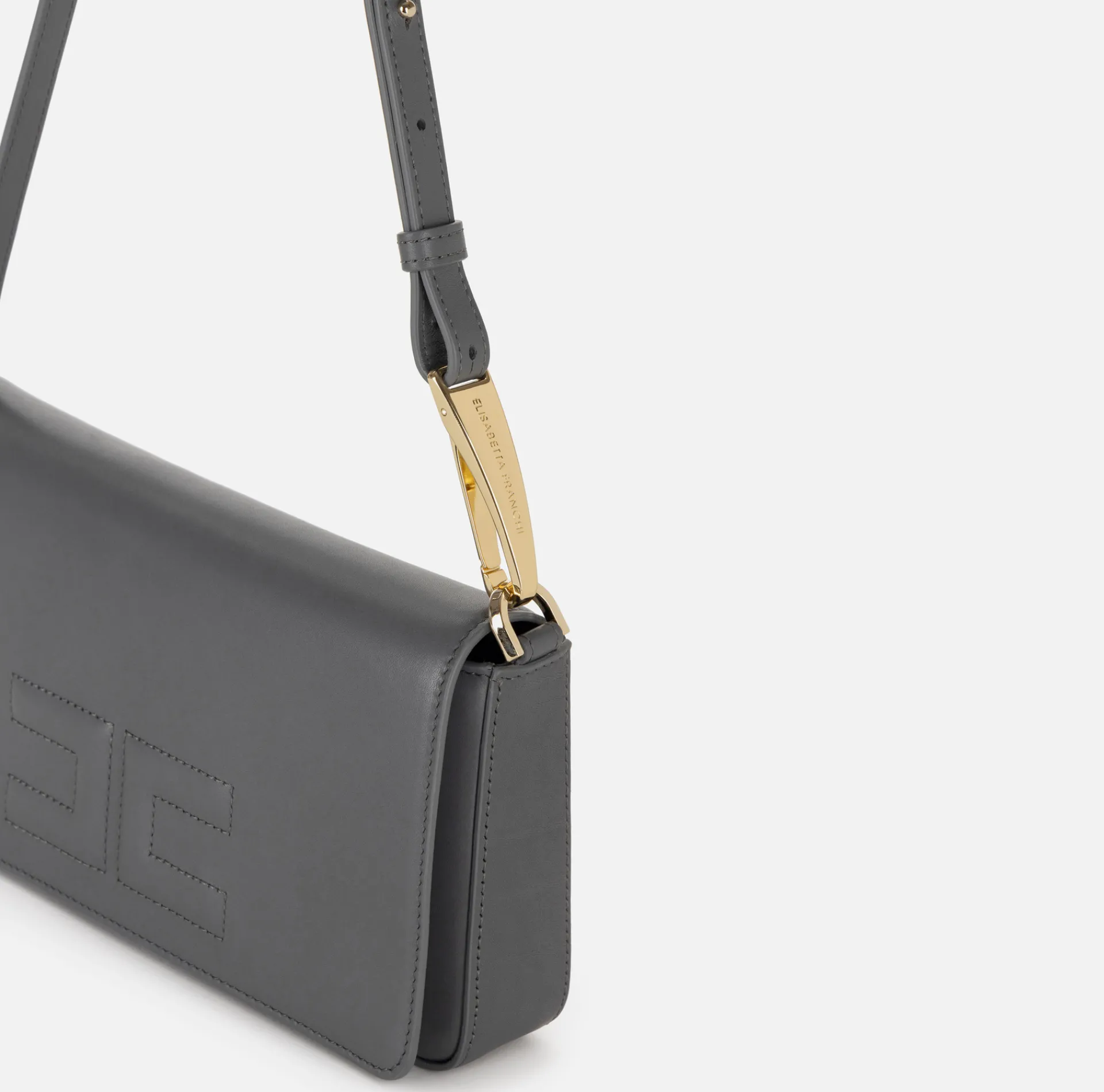 Elisabetta Franchi Shoulder Bags|Leather shoulder bag with embossed logo Steel