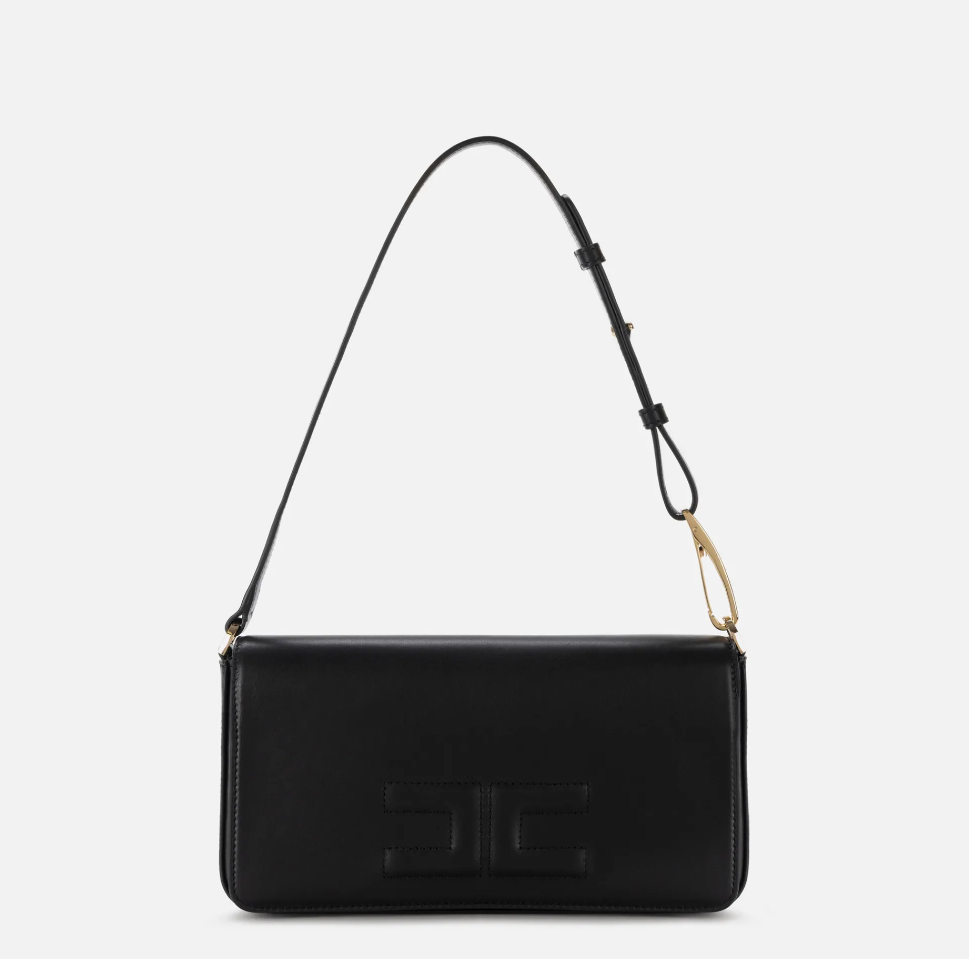 Elisabetta Franchi Shoulder Bags|Leather shoulder bag with embossed logo Black