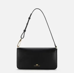 Elisabetta Franchi Shoulder Bags|Leather shoulder bag with embossed logo Black